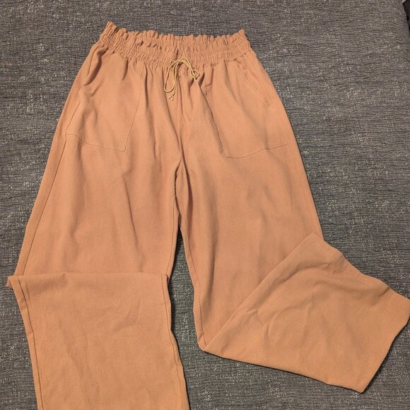 Tan Linen Wide Leg Pant - Picture 1 of 1